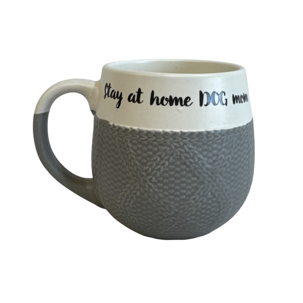 Belle Maison Stay at Home Dog Mom Gray White Knit Texture Coffee Mug 4 Inch